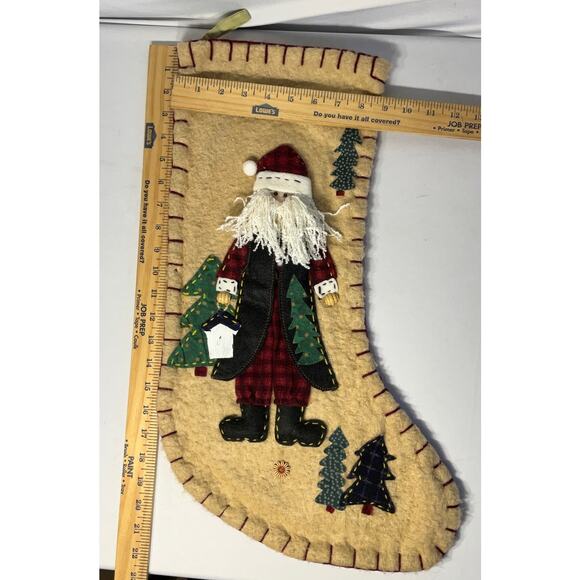 Country Christmas Stocking 3D Appliqué World Bazaar Primitive Santa Cottage - Picture 6 of 6